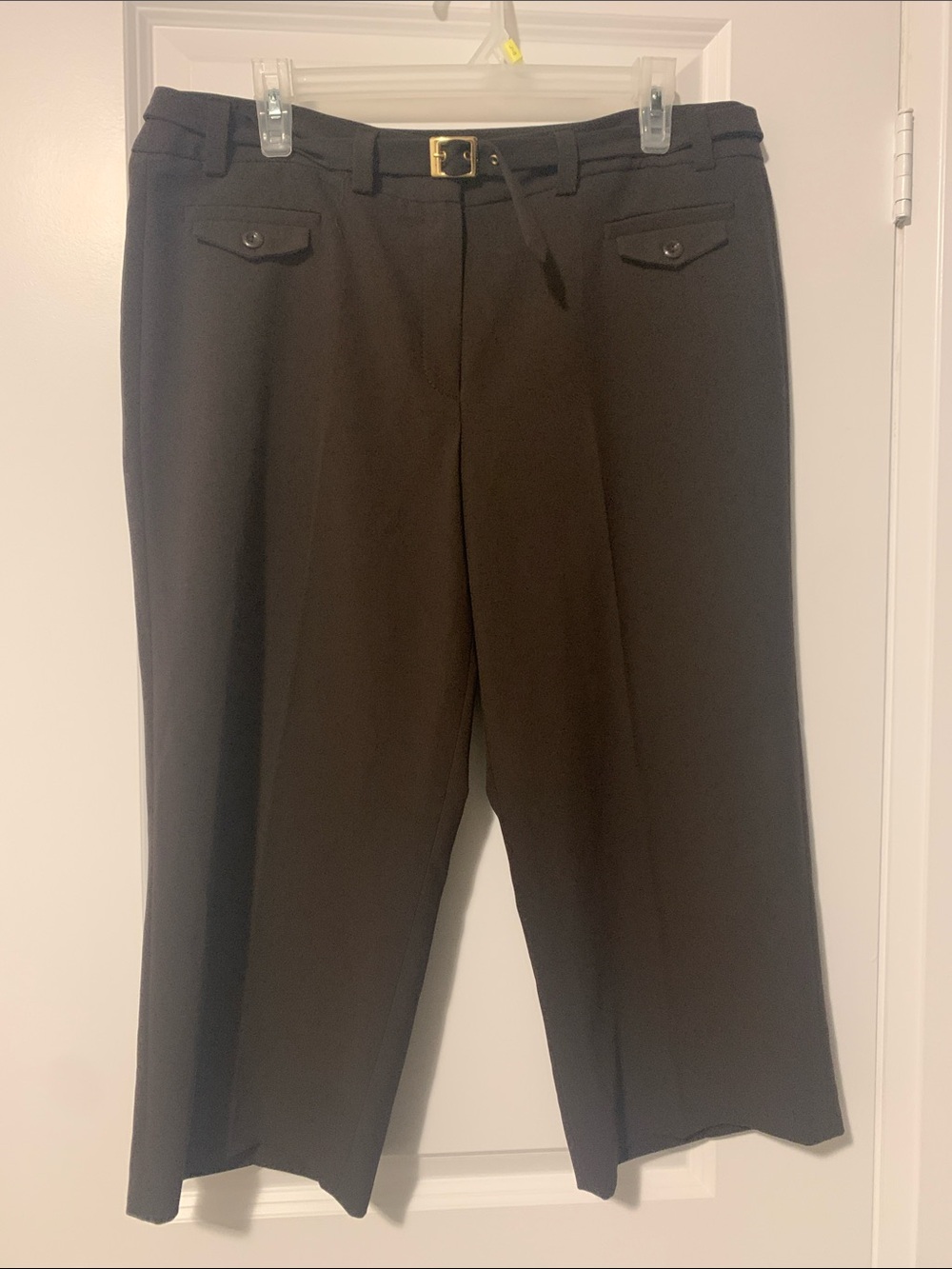 Women’s Tailored Shorts in Dark Brown with Goldtone Belt Buckle